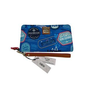 Dooney & Bourke Disney Parks Wristlet Wallet Blue Leather Accents Zip Closure